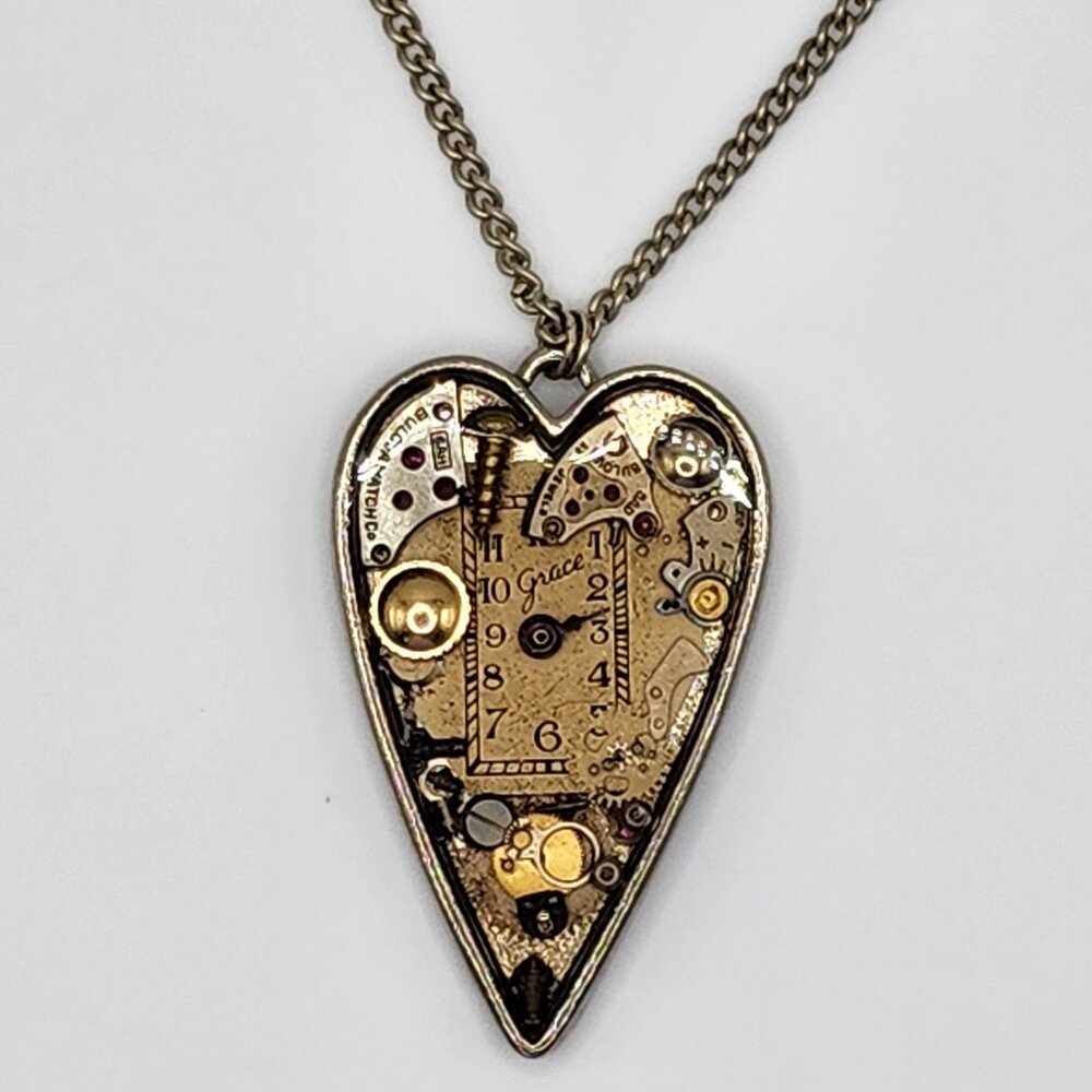 Steampunk Vintage Watch Parts Resin Heart Necklace